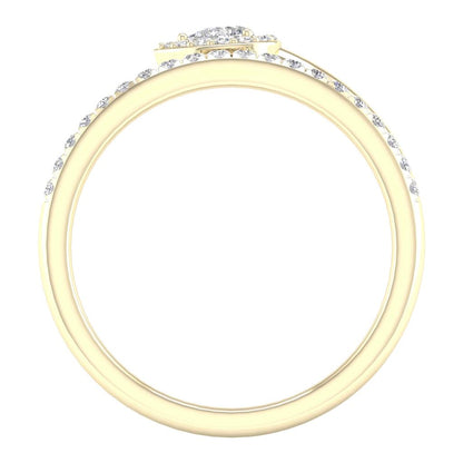 14k Yellow Gold Pear Diamond Spiral Teardrop Band Ring 1/4 Cttw
