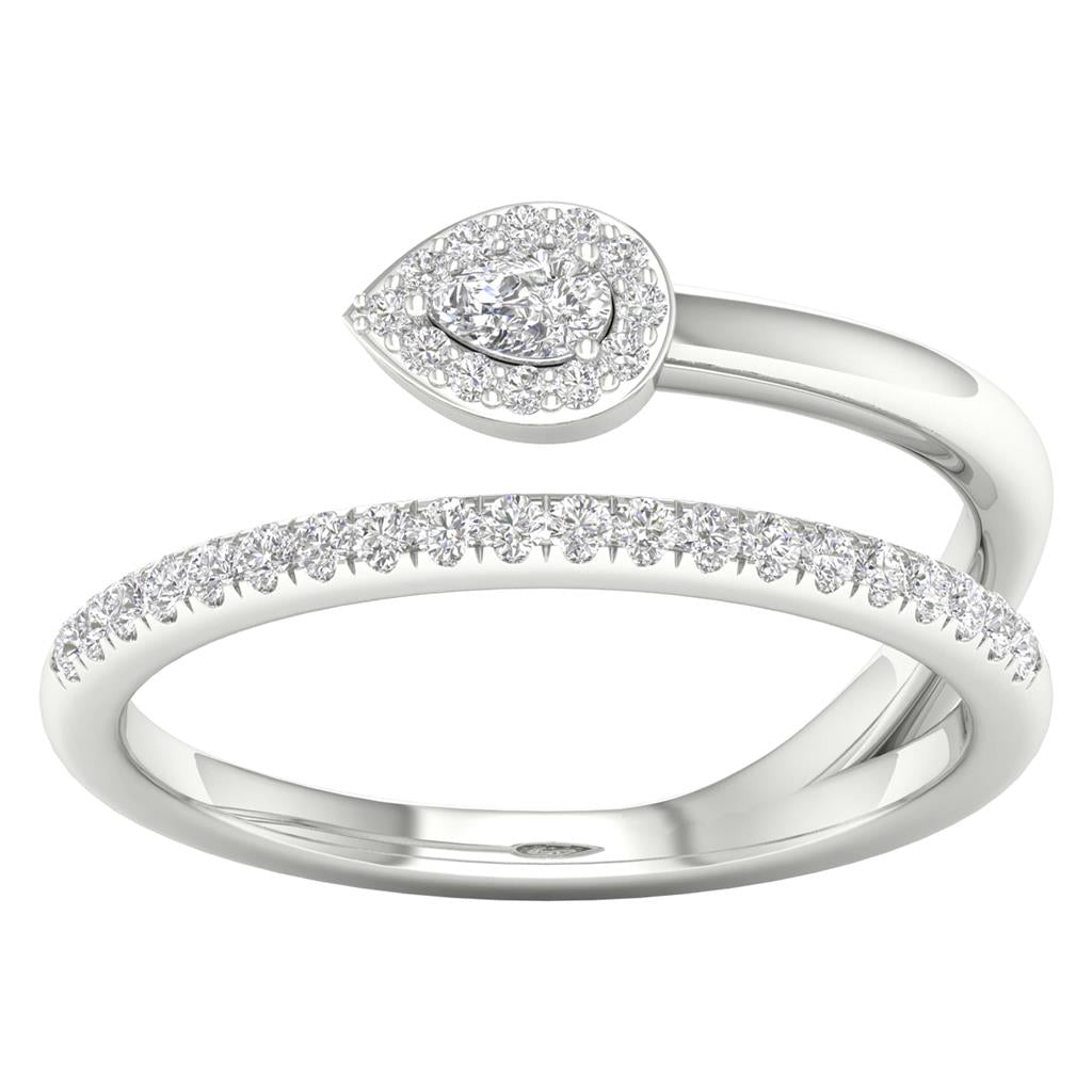 14k White Gold Pear Diamond Spiral Teardrop Band Ring 1/4 Cttw