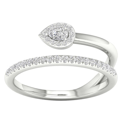 14k White Gold Pear Diamond Spiral Teardrop Band Ring 1/4 Cttw