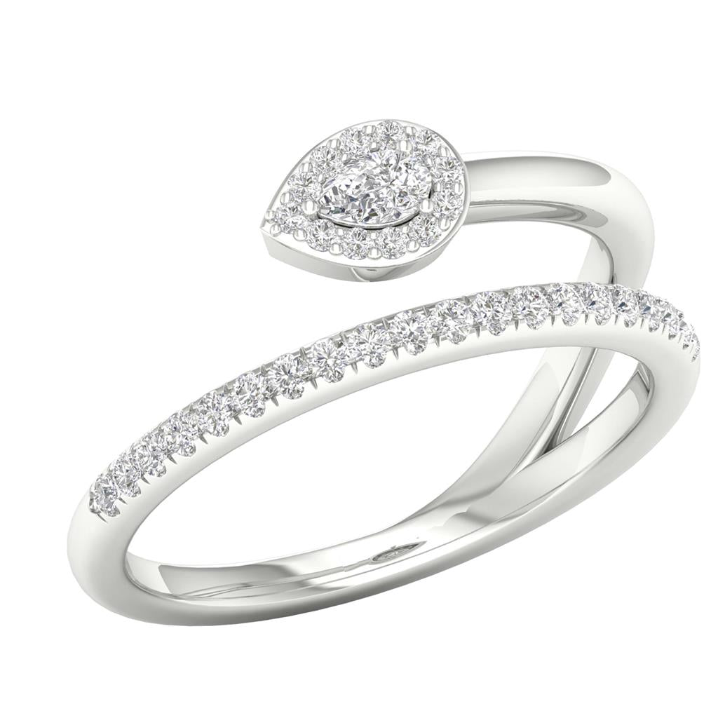 14k White Gold Pear Diamond Spiral Teardrop Band Ring 1/4 Cttw
