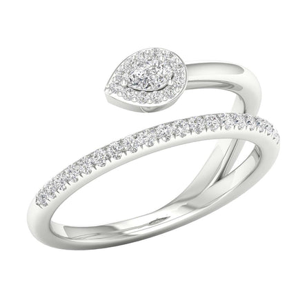 14k White Gold Pear Diamond Spiral Teardrop Band Ring 1/4 Cttw
