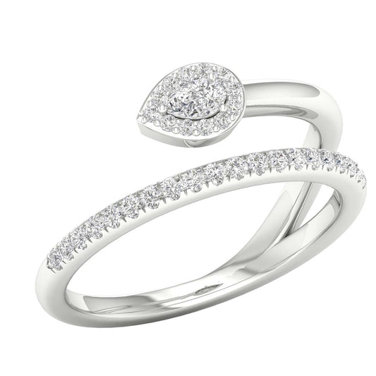 14k White Gold Pear Diamond Spiral Teardrop Band Ring 1/4 Cttw