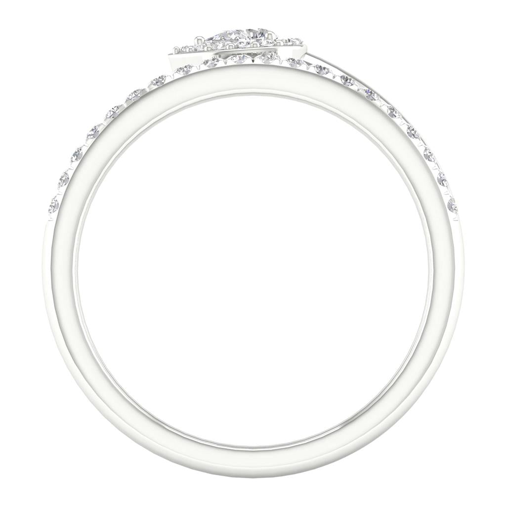 14k White Gold Pear Diamond Spiral Teardrop Band Ring 1/4 Cttw