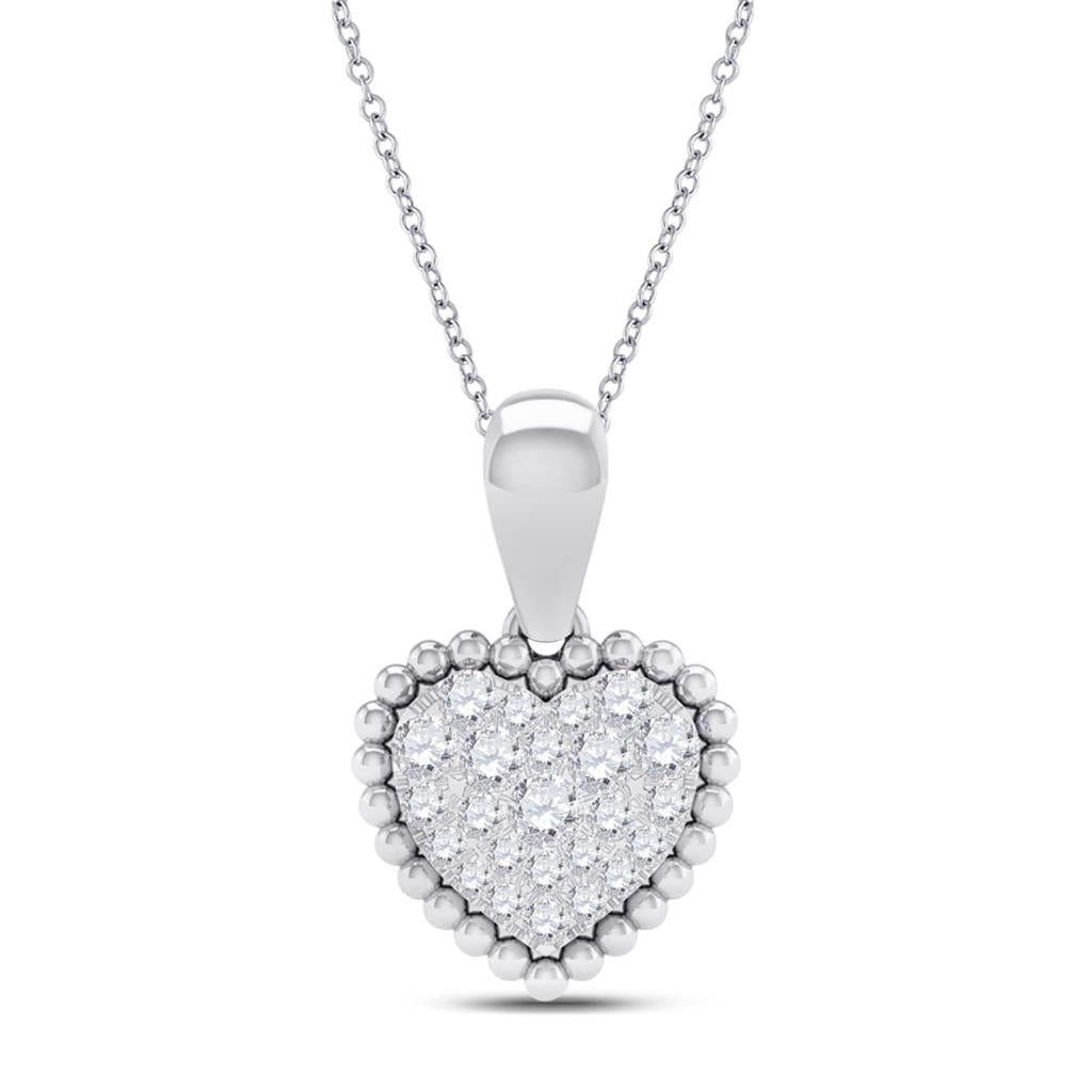 14k White Gold Round Diamond Heart Pendant 1/8 Cttw