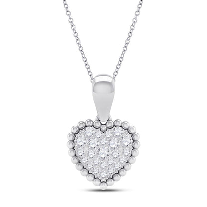 14k White Gold Round Diamond Heart Pendant 1/8 Cttw