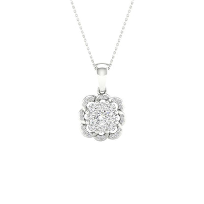 14k White Gold Round Diamond Flower Cluster Pendant 1/4 Cttw