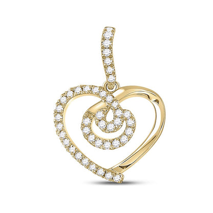 14k Yellow Gold Round Diamond Heart Pendant 1/5 Cttw