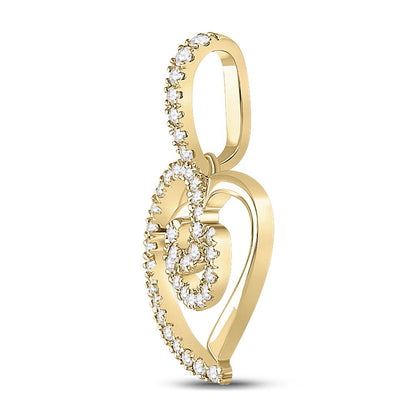 14k Yellow Gold Round Diamond Heart Pendant 1/5 Cttw