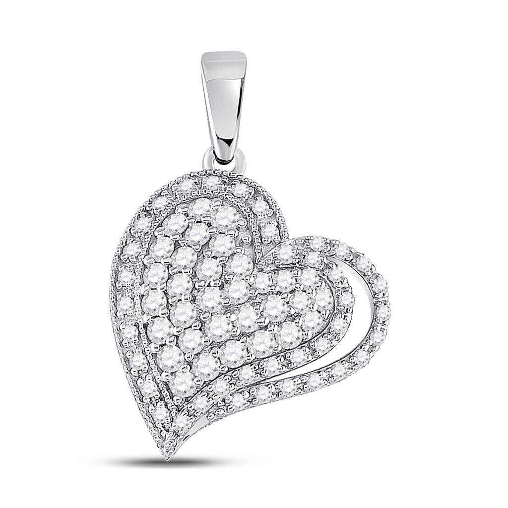 14k White Gold Round Diamond Heart Pendant 5/8 Cttw