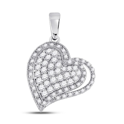 14k White Gold Round Diamond Heart Pendant 5/8 Cttw