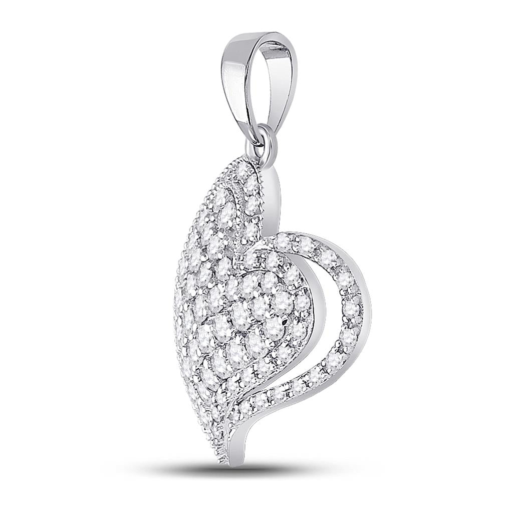 14k White Gold Round Diamond Heart Pendant 5/8 Cttw