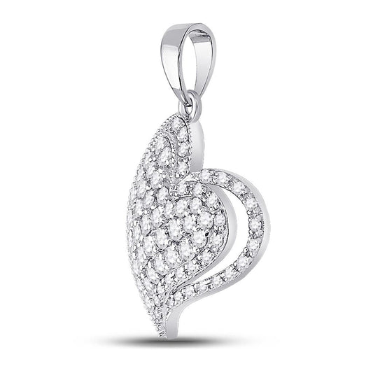 14k White Gold Round Diamond Heart Pendant 5/8 Cttw