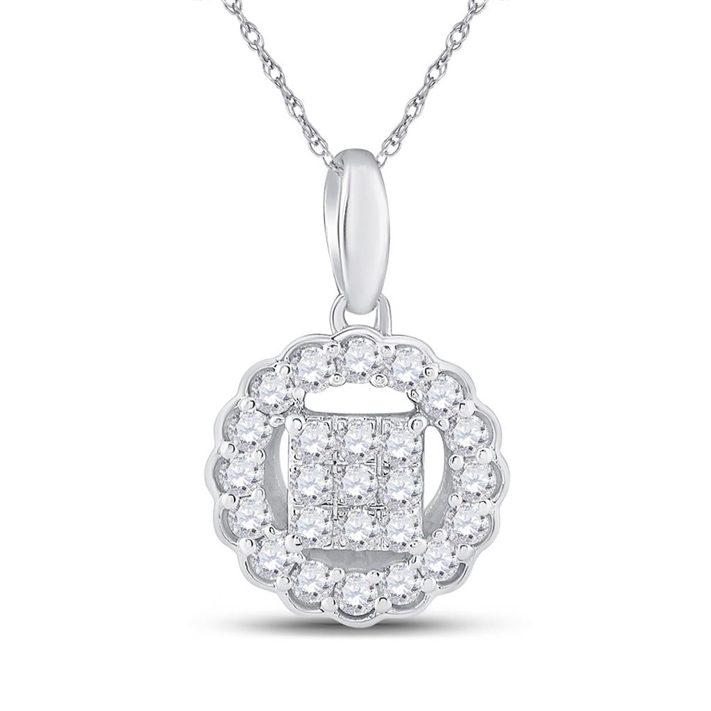 14k White Gold Round Diamond Circle Pendant 1/4 Cttw