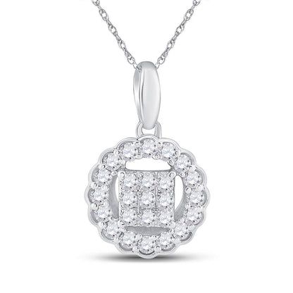 14k White Gold Round Diamond Circle Pendant 1/4 Cttw