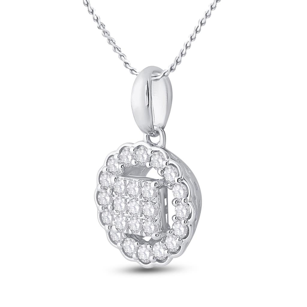 14k White Gold Round Diamond Circle Pendant 1/4 Cttw