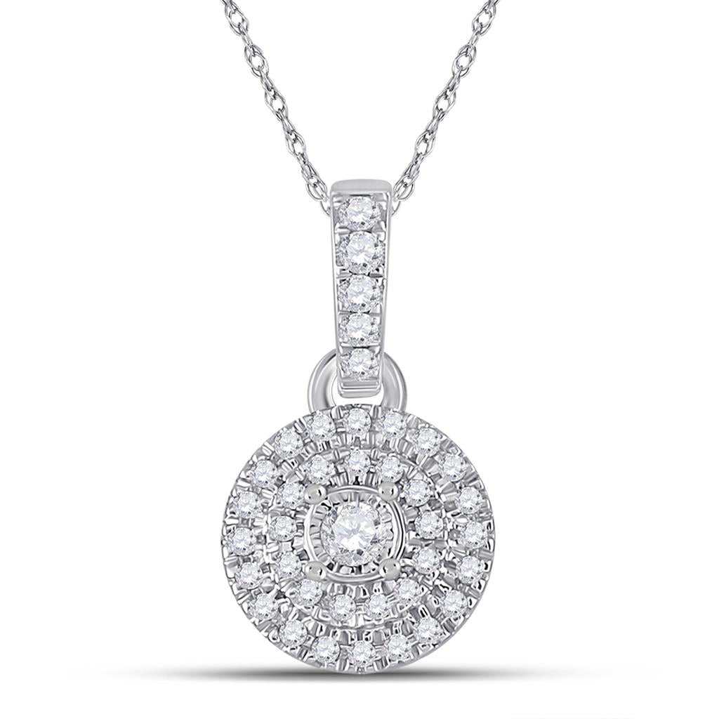 14k White Gold Round Diamond Circle Pendant 1/6 Cttw