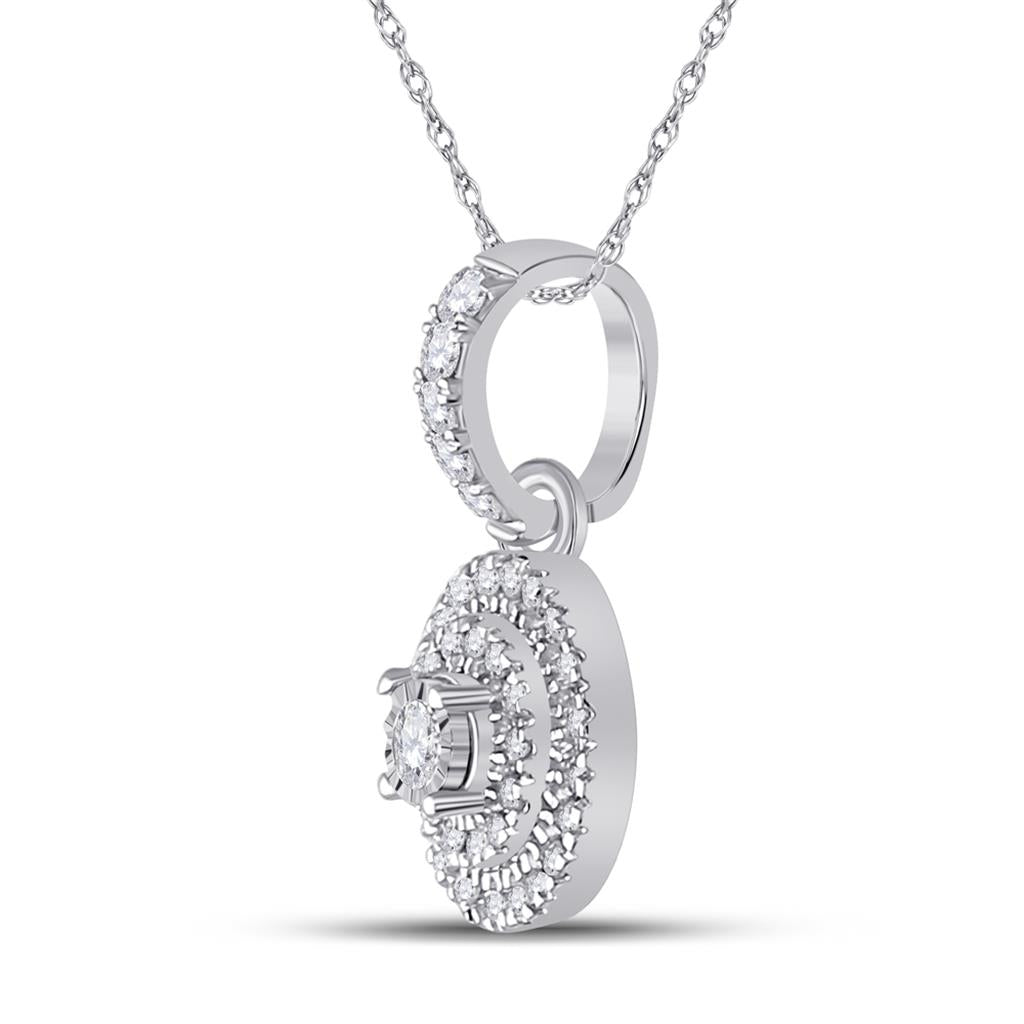 14k White Gold Round Diamond Circle Pendant 1/6 Cttw