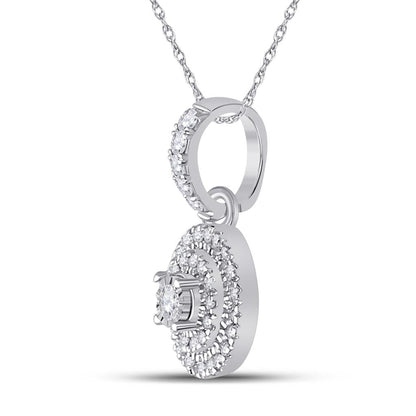14k White Gold Round Diamond Circle Pendant 1/6 Cttw