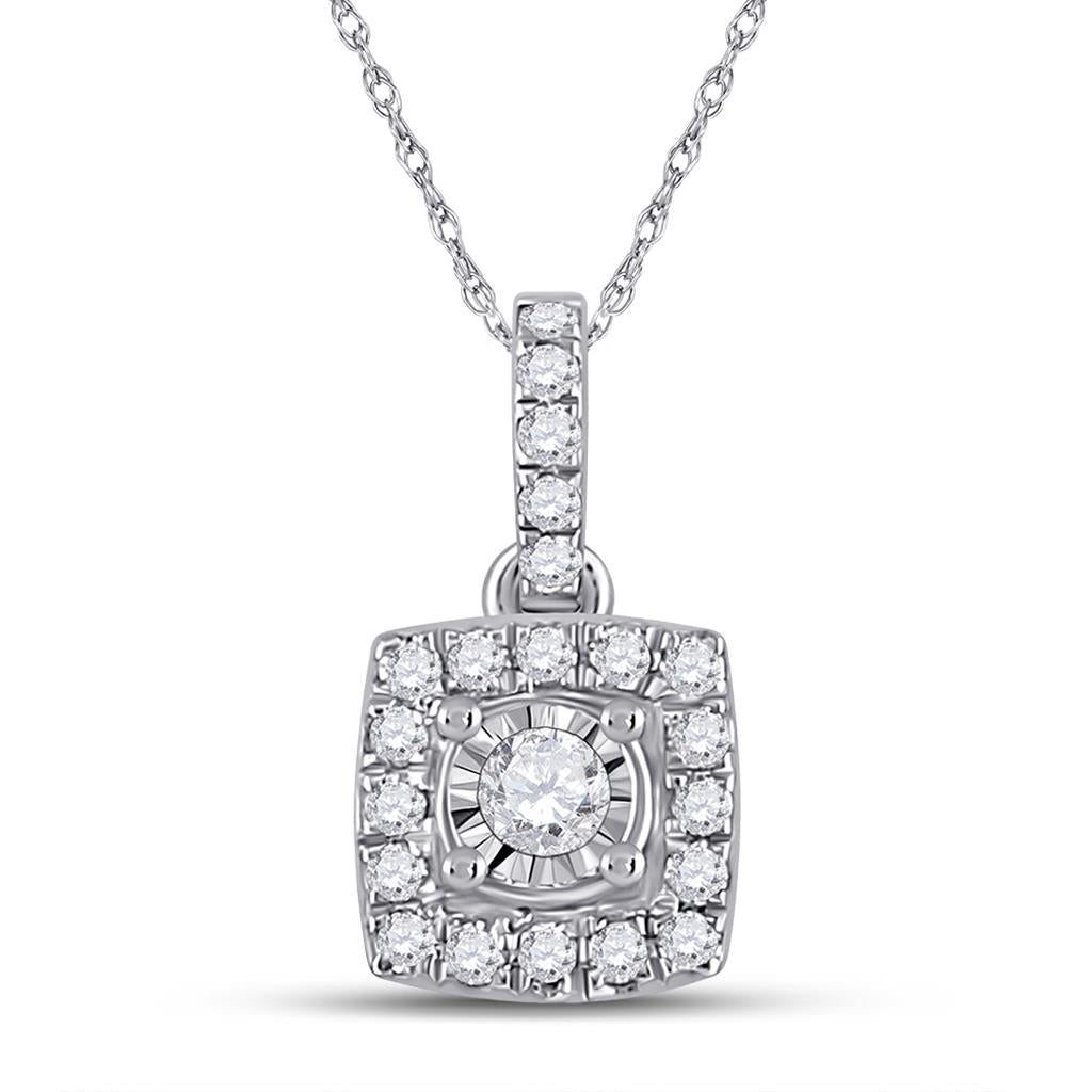 14k White Gold Round Diamond Square Pendant 1/6 Cttw