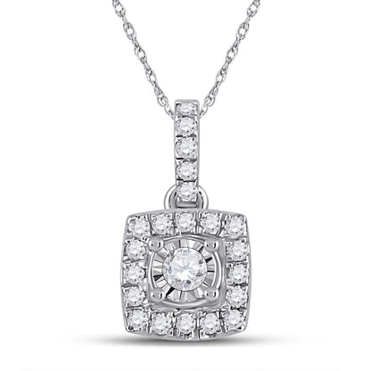 14k White Gold Round Diamond Square Pendant 1/6 Cttw