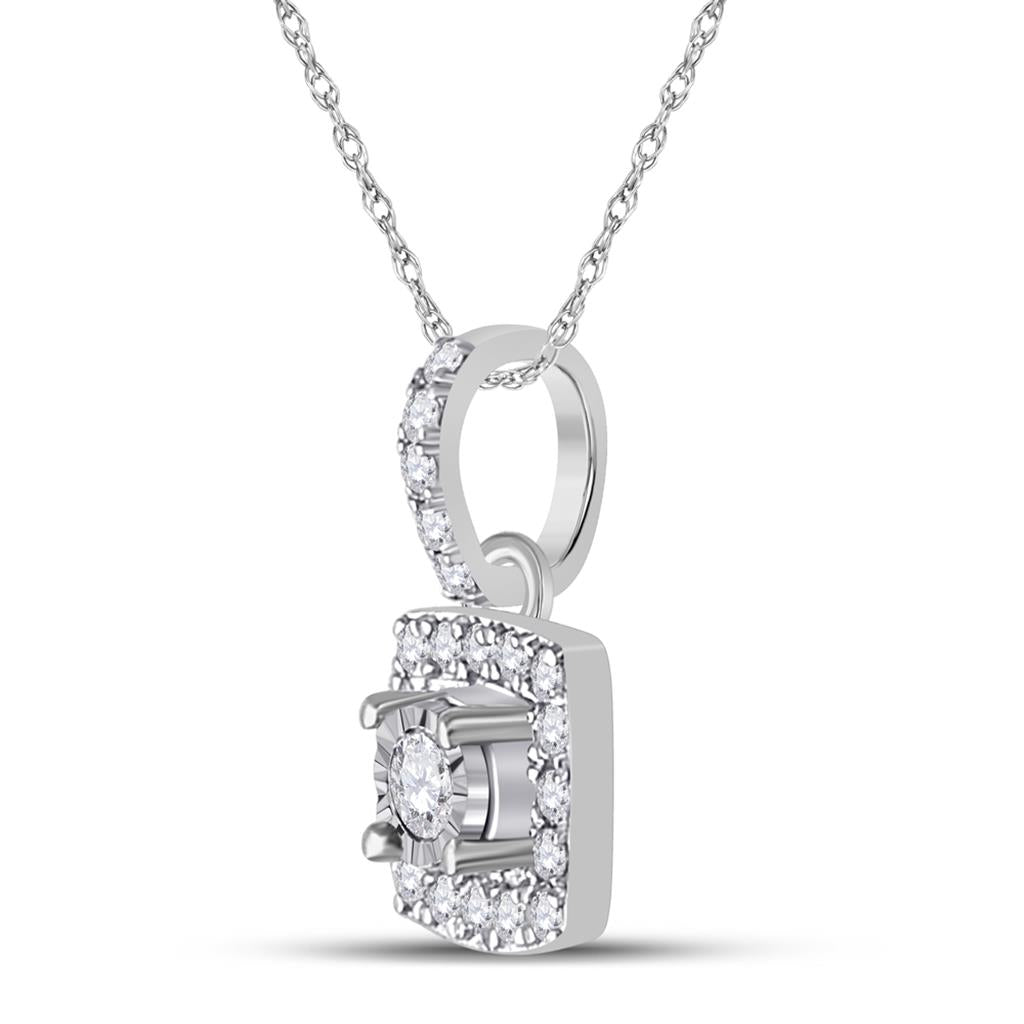 14k White Gold Round Diamond Square Pendant 1/6 Cttw