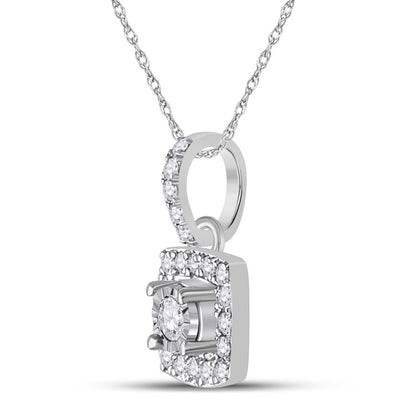 14k White Gold Round Diamond Square Pendant 1/6 Cttw