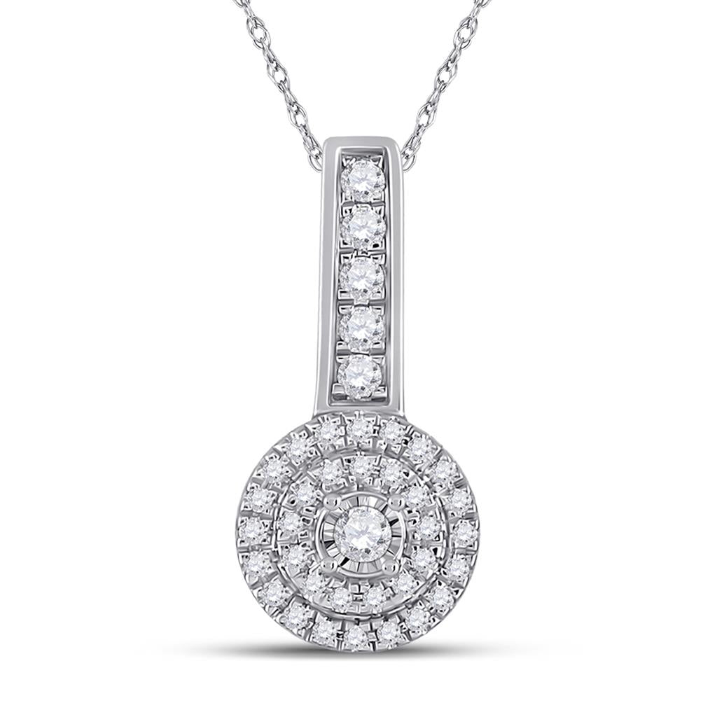 14k White Gold Round Diamond Circle Pendant 1/5 Cttw