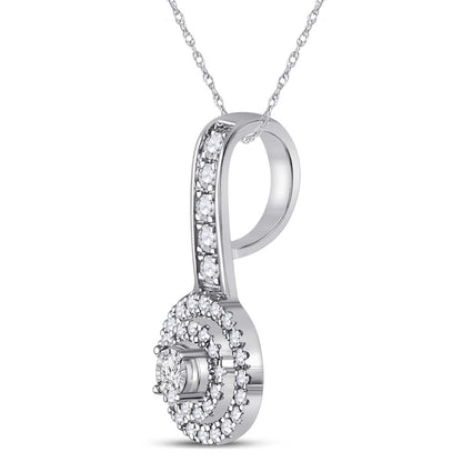 14k White Gold Round Diamond Circle Pendant 1/5 Cttw