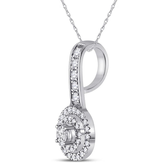 14k White Gold Round Diamond Circle Pendant 1/5 Cttw