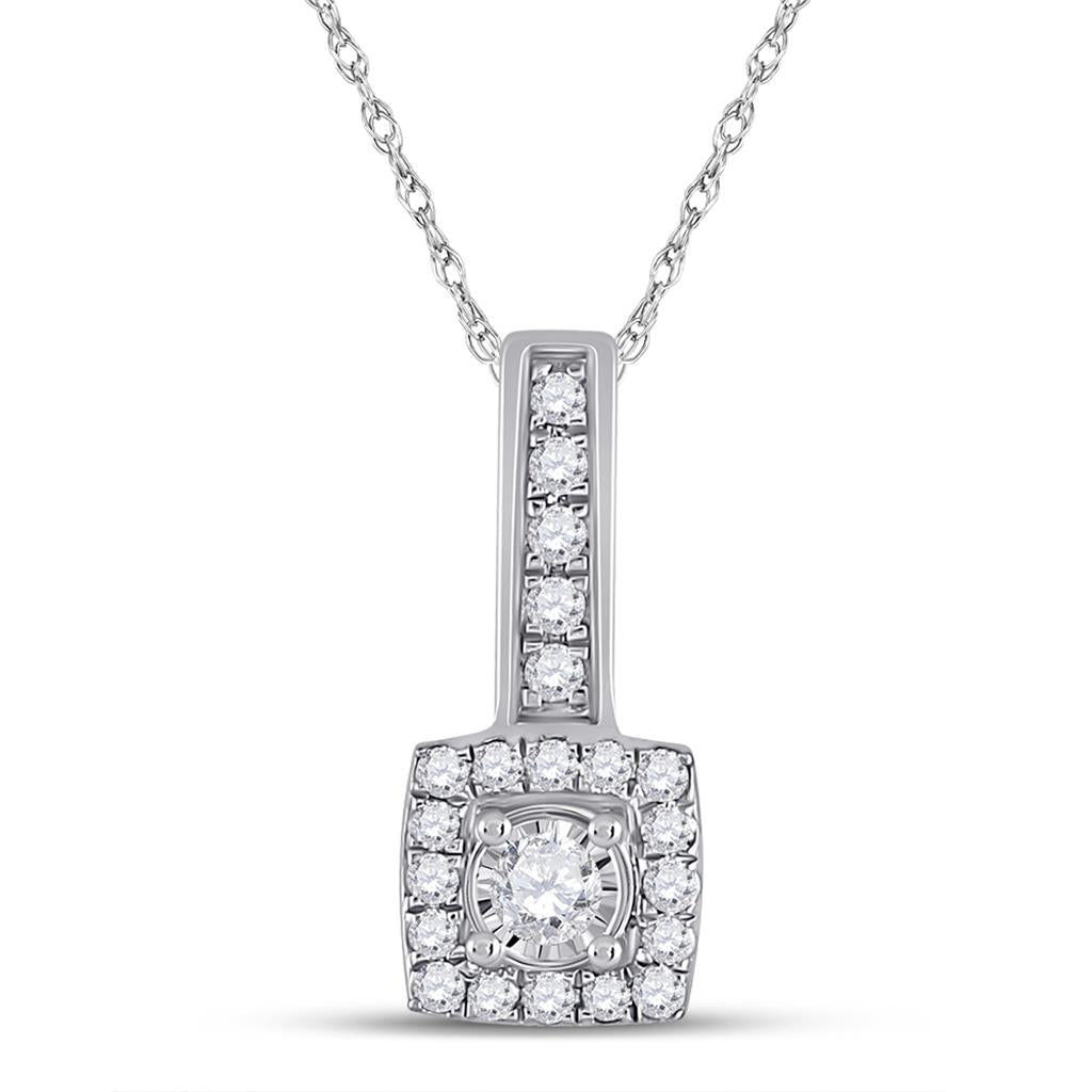 14k White Gold Round Diamond Square Pendant 1/5 Cttw