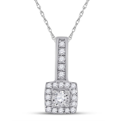 14k White Gold Round Diamond Square Pendant 1/5 Cttw
