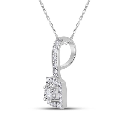 14k White Gold Round Diamond Square Pendant 1/5 Cttw