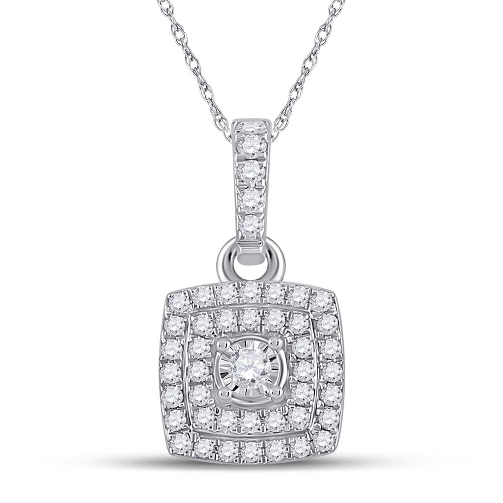 14k White Gold Round Diamond Square Pendant 1/4 Cttw