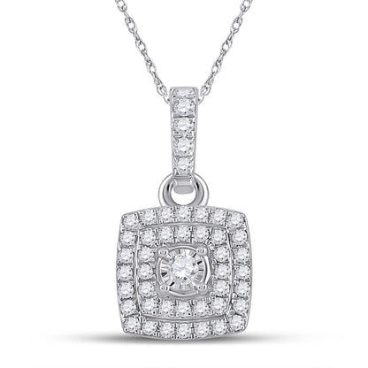 14k White Gold Round Diamond Square Pendant 1/4 Cttw