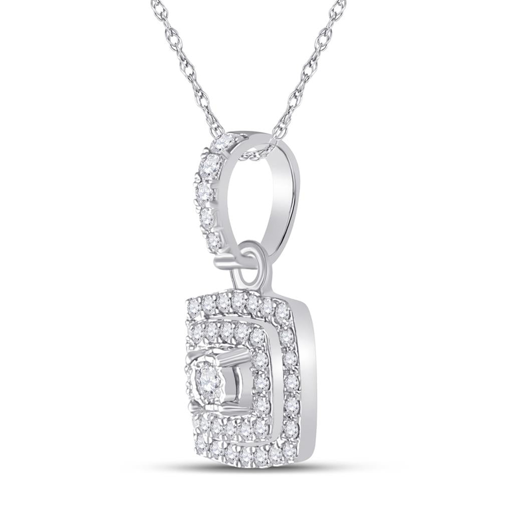 14k White Gold Round Diamond Square Pendant 1/4 Cttw