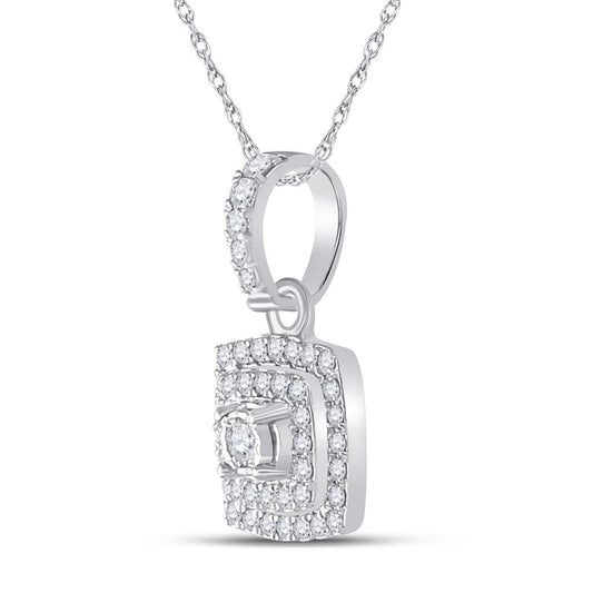 14k White Gold Round Diamond Square Pendant 1/4 Cttw