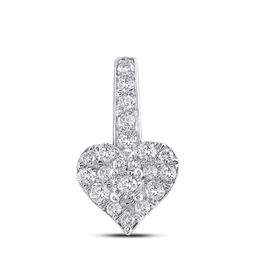 14k White Gold Round Diamond Heart Pendant 1/3 Cttw