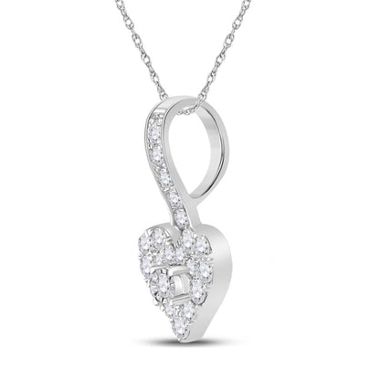 14k White Gold Round Diamond Heart Pendant 1/3 Cttw