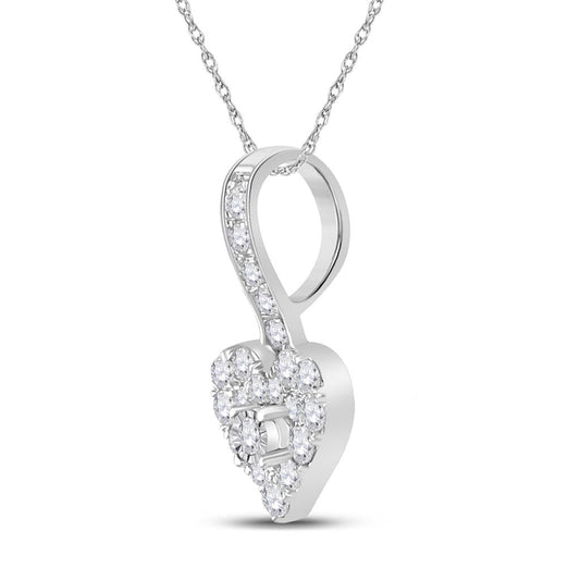 14k White Gold Round Diamond Heart Pendant 1/3 Cttw