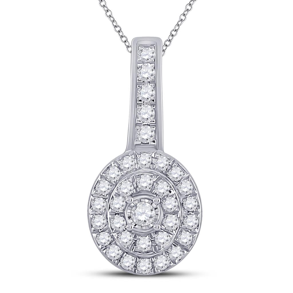 14k White Gold Round Diamond Fashion Pendant 1/3 Cttw