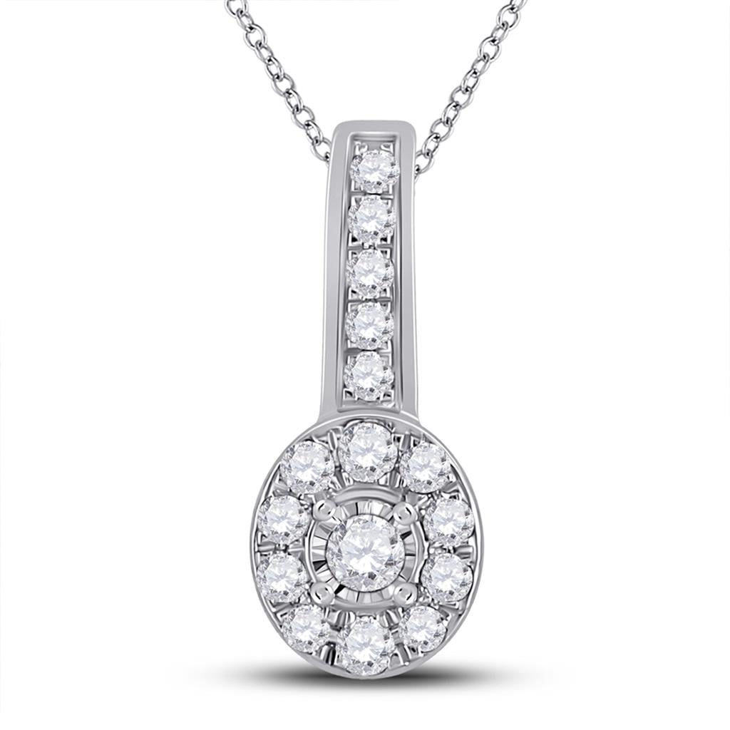 14k White Gold Round Diamond Oval Pendant 1/4 Cttw