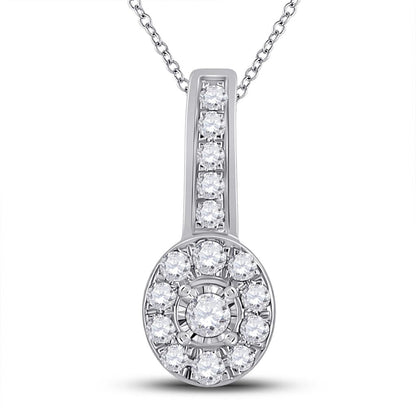 14k White Gold Round Diamond Oval Pendant 1/4 Cttw