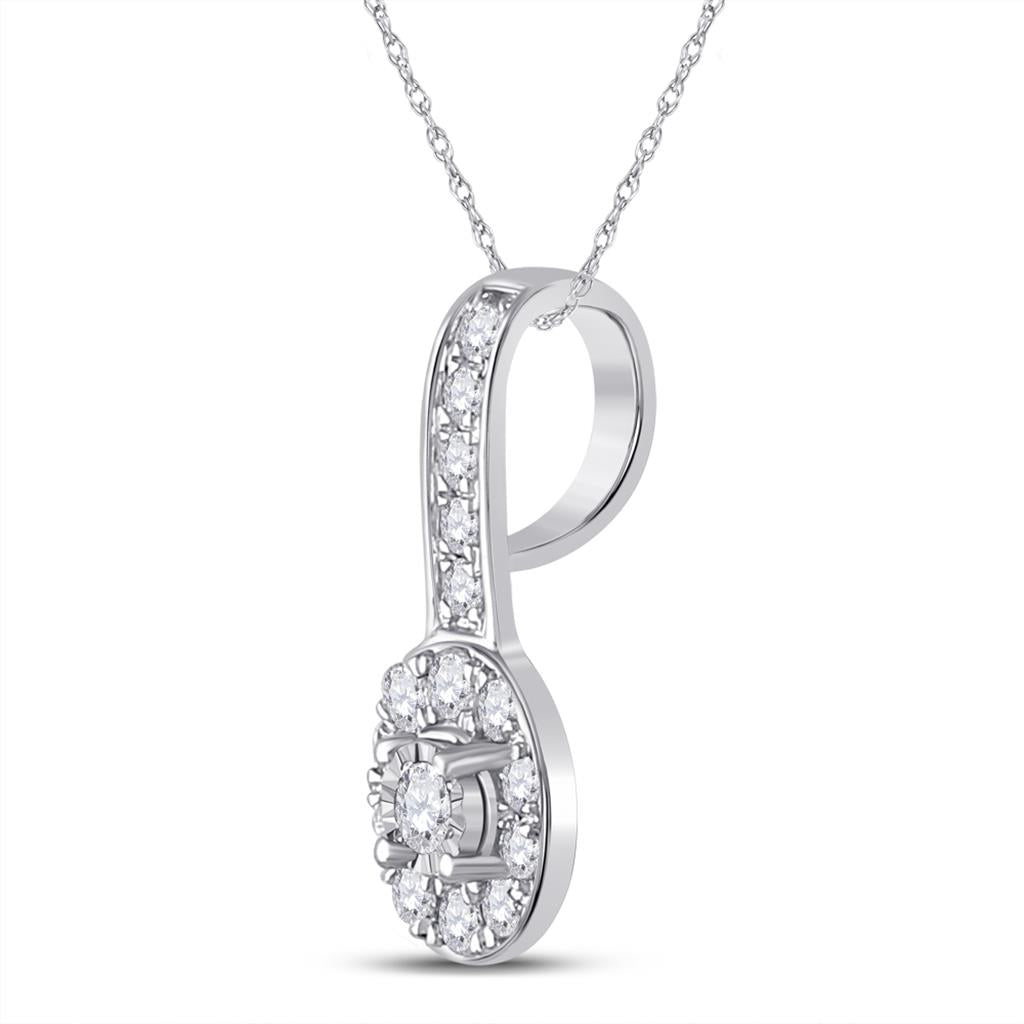 14k White Gold Round Diamond Oval Pendant 1/4 Cttw