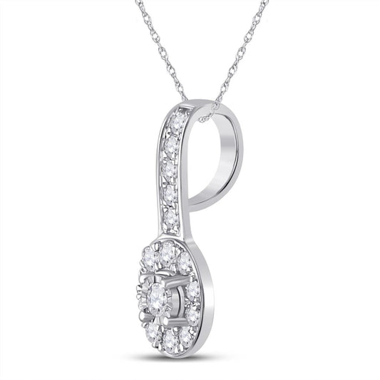 14k White Gold Round Diamond Oval Pendant 1/4 Cttw