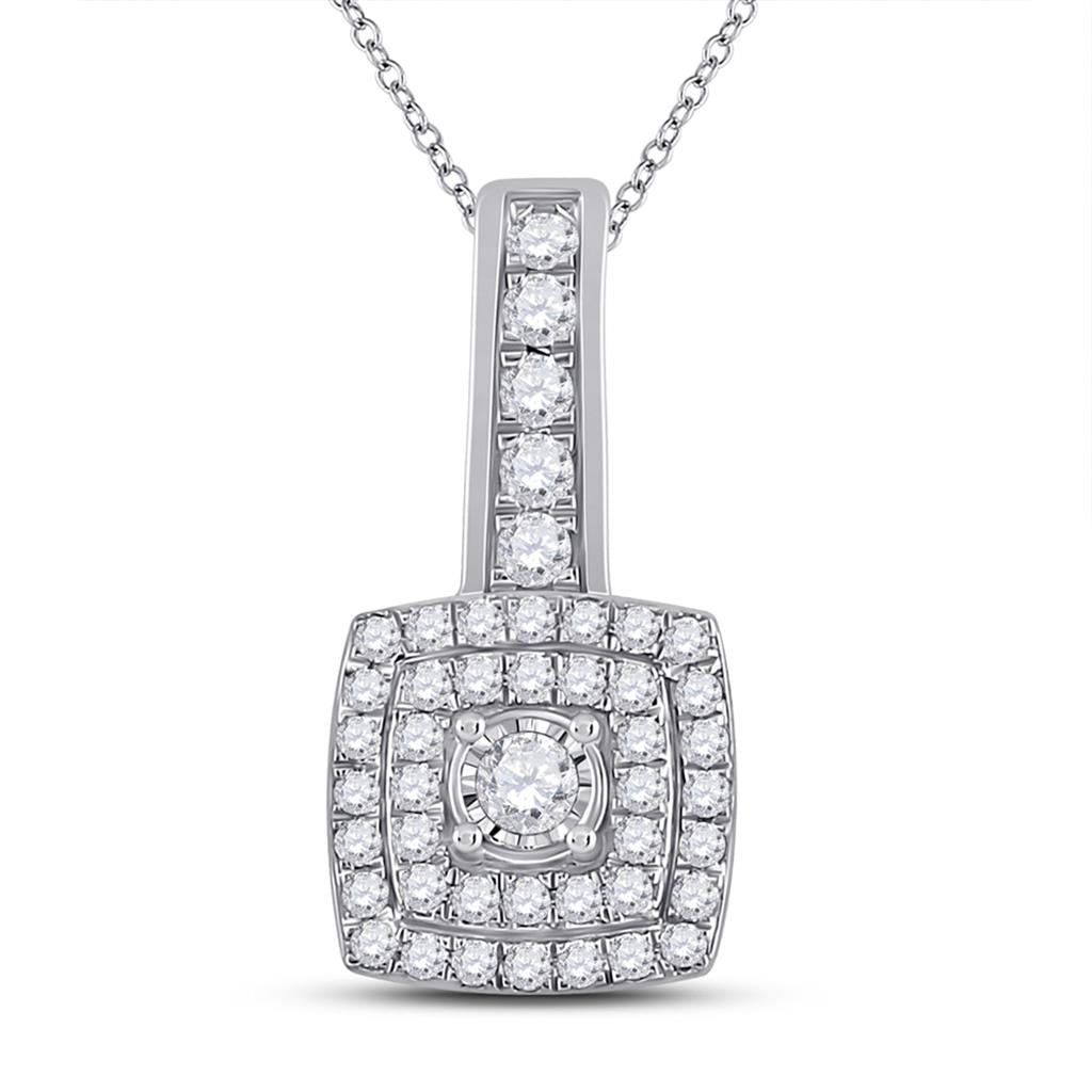 14k White Gold Round Diamond Square Pendant 1/3 Cttw