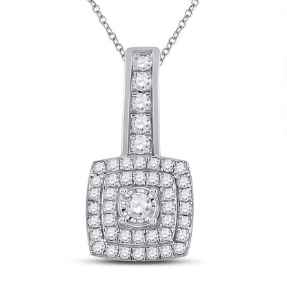 14k White Gold Round Diamond Square Pendant 1/3 Cttw