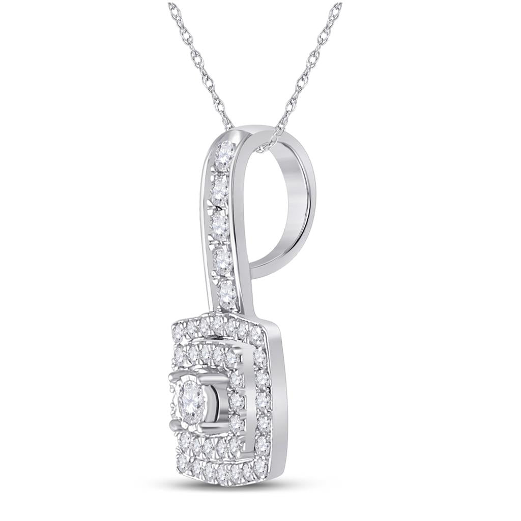 14k White Gold Round Diamond Square Pendant 1/3 Cttw