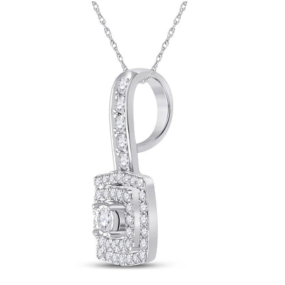 14k White Gold Round Diamond Square Pendant 1/3 Cttw
