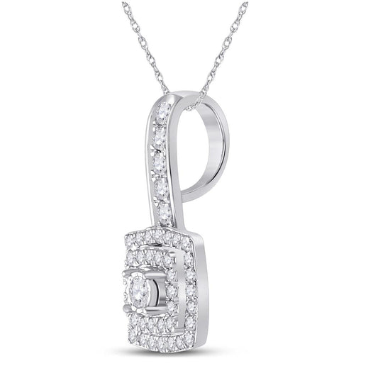 14k White Gold Round Diamond Square Pendant 1/3 Cttw