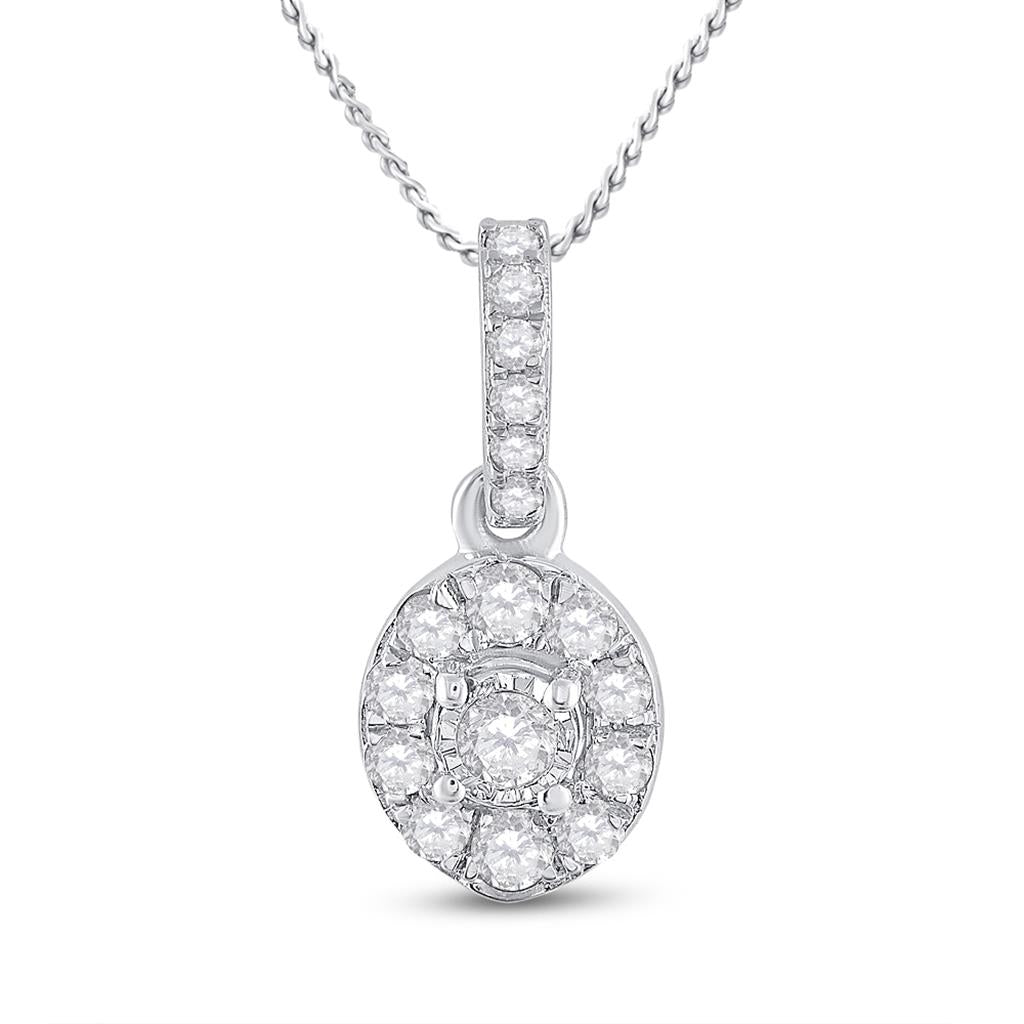 14k White Gold Round Diamond Oval Pendant 1/5 Cttw